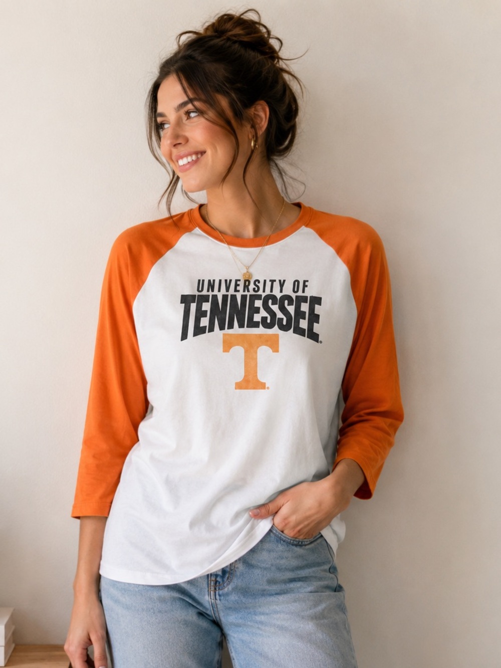New University of Tennessee Orange & White Raglan Adult long Sleeve Tee